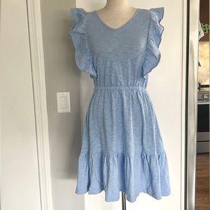 LOFT cornflower blue cotton dress with ruffle detail and elastic waist
